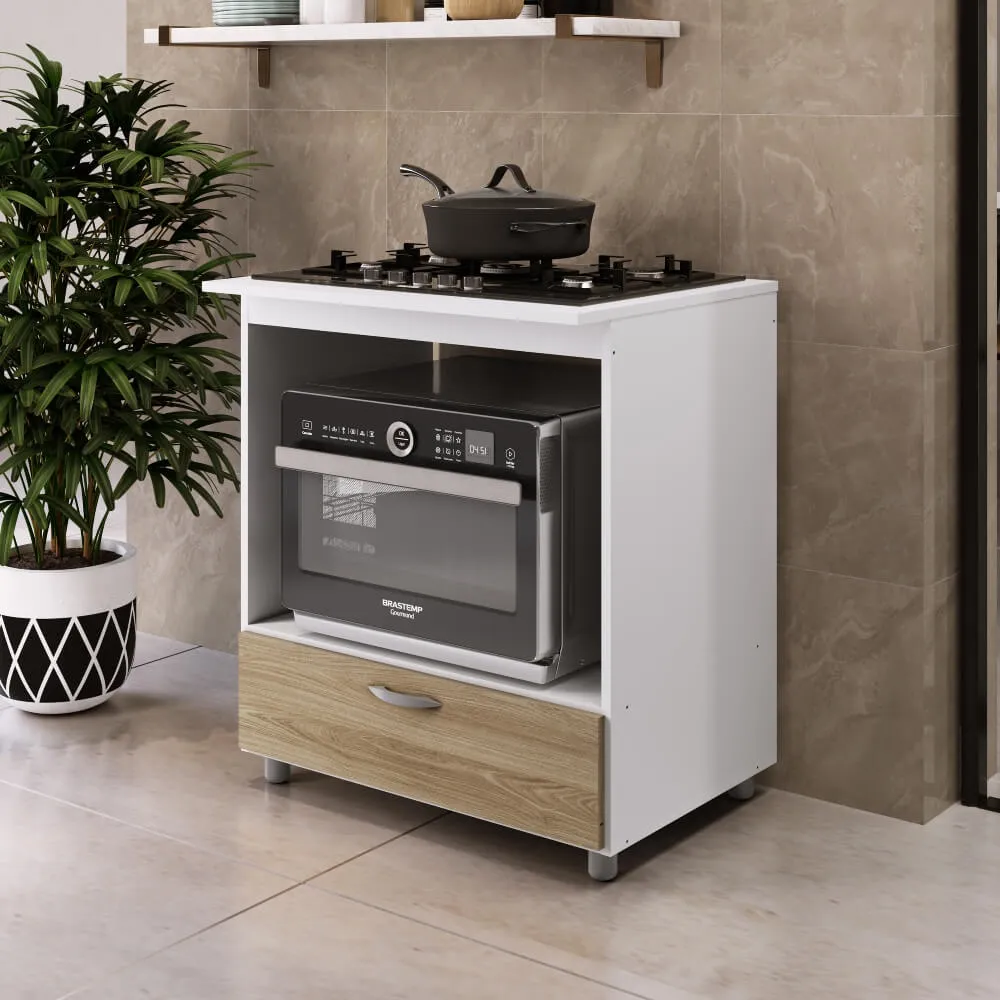 Balcão Forno e Coktoop 5 Bocas com 1 Gaveta BL151BCOA Branco/OAK SE