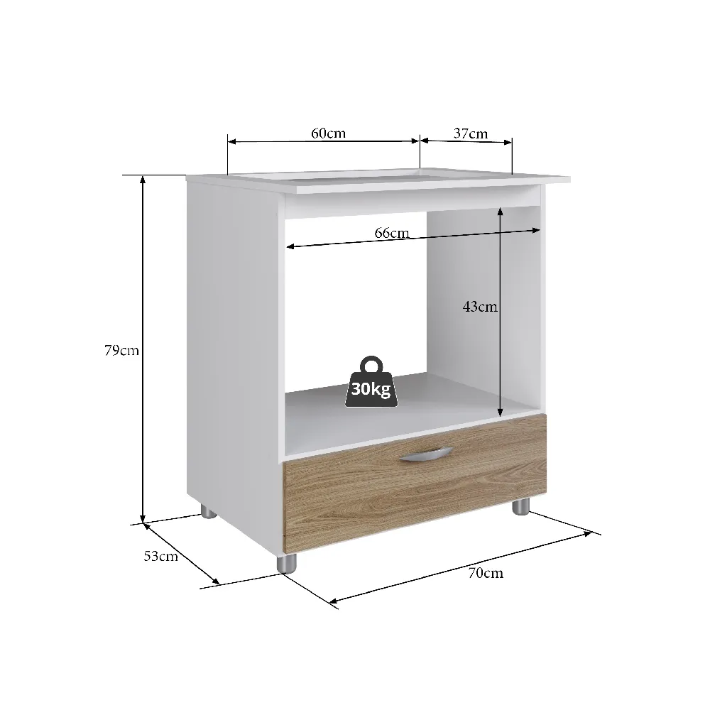 Balcão Forno e Coktoop 5 Bocas com 1 Gaveta BL151BCOA Branco/OAK SE