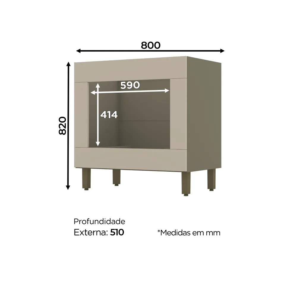 Balcão para Forno 80cm Henn Connect C85-35 Duna/Cristal SE