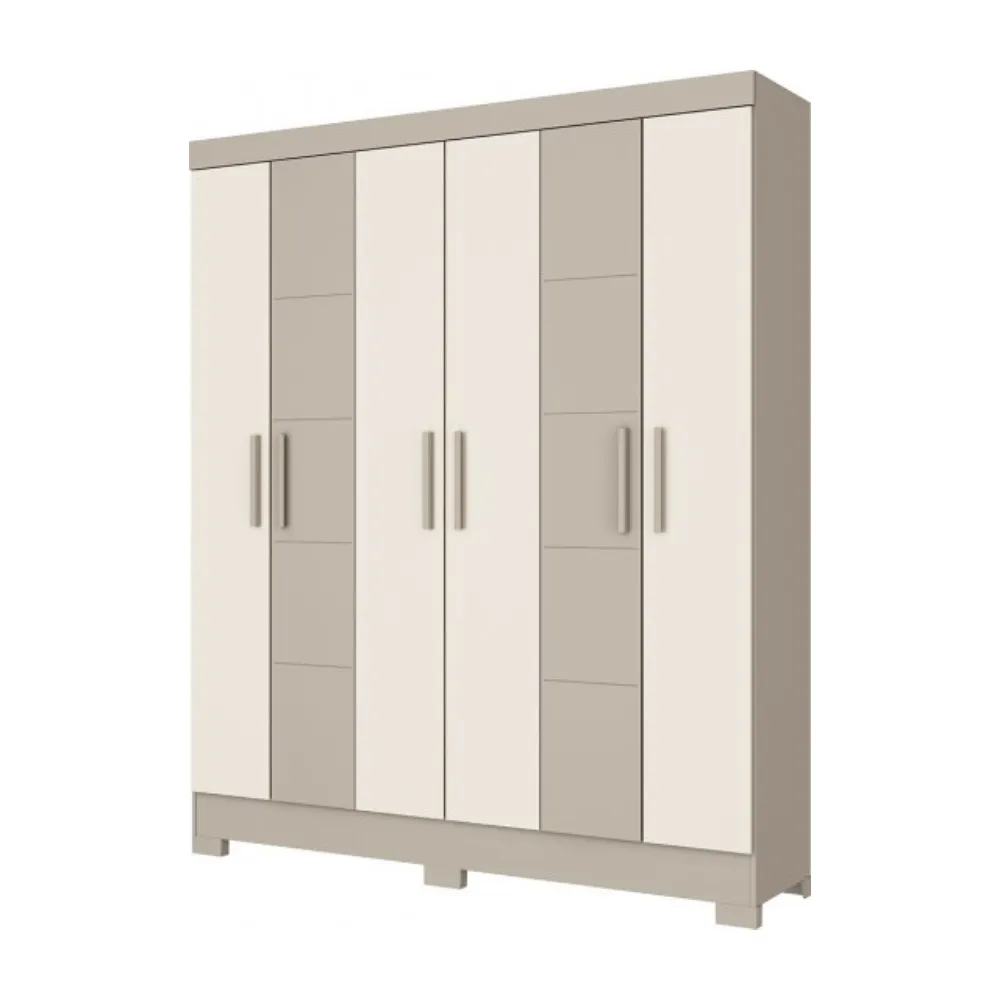 Guarda-Roupa 6 Portas Henn Briz B73.148 2 Gavetas Cristal/Off White SE