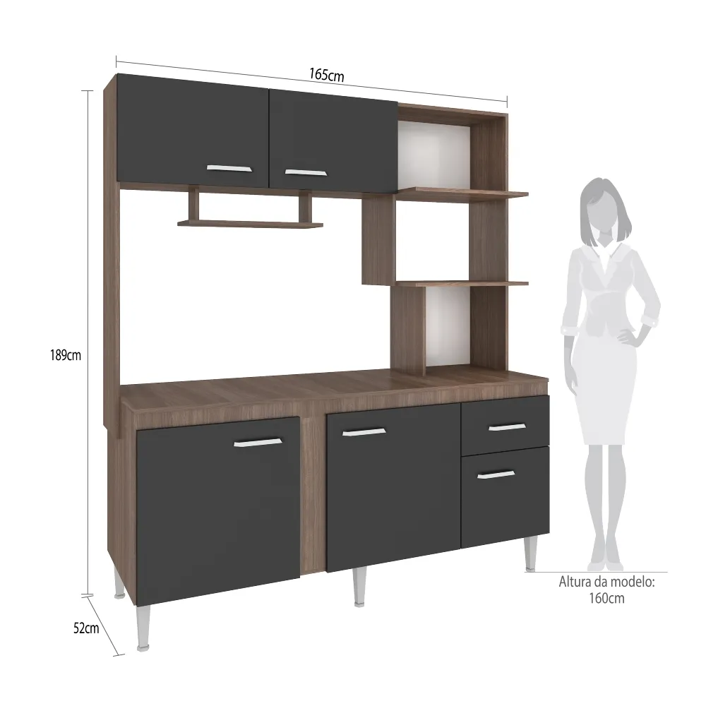 Cozinha Compacta Fellicci Sevilha 5 Portas CC46T Teka/Grafite SE