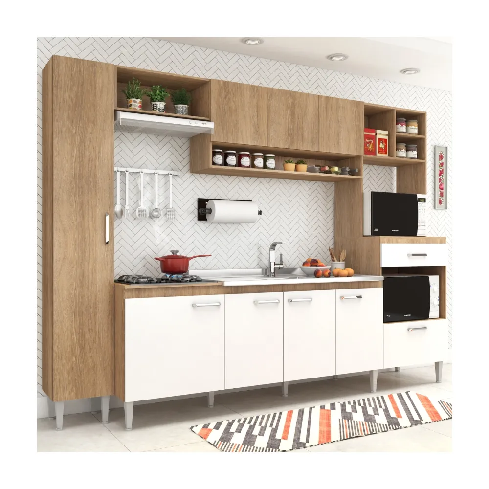 Cozinha Compacta Fellicci Inova 9 Portas CCI02 Carvalho/Branco SE