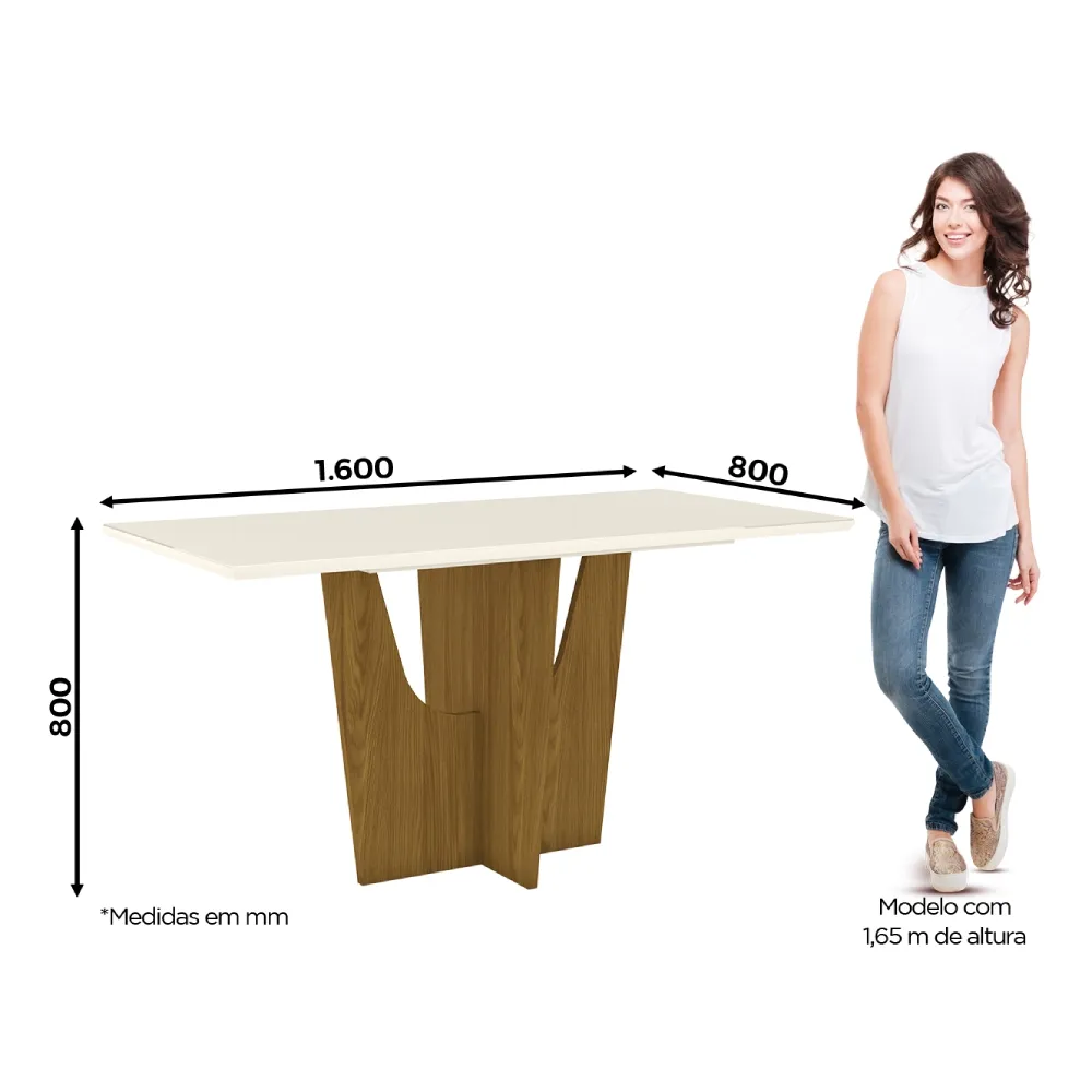 Mesa de Jantar 4 Lugares Henn Vertice S207-127 Quadrada Nature/Off White SE