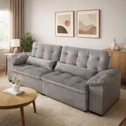 Sofá Retrátil 3 Lugares Magazin Estofados New California 669004 Cinza SE