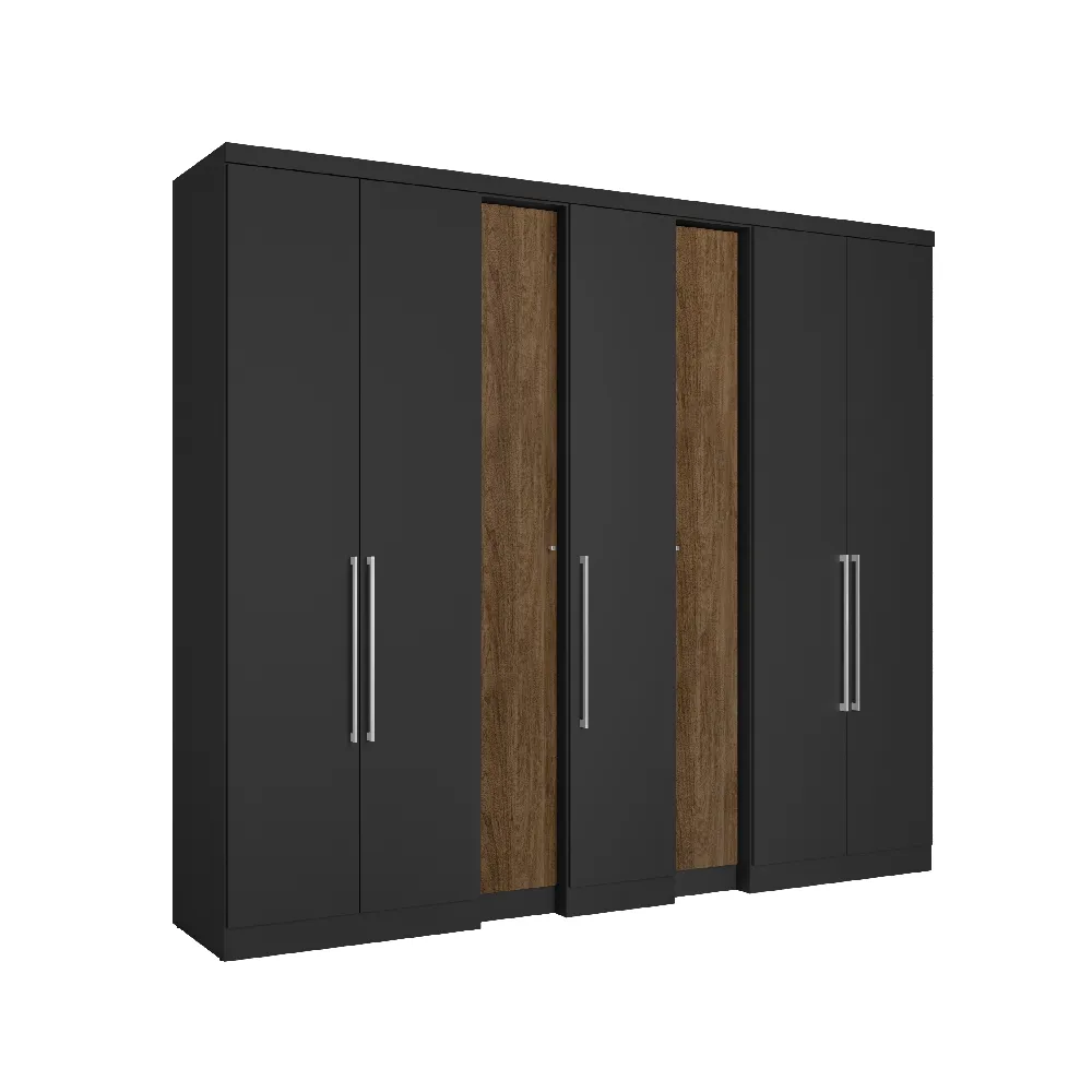 Guarda-Roupa 6 Portas THB Selecto 5729 4 Gavetas Preto/Carvalho