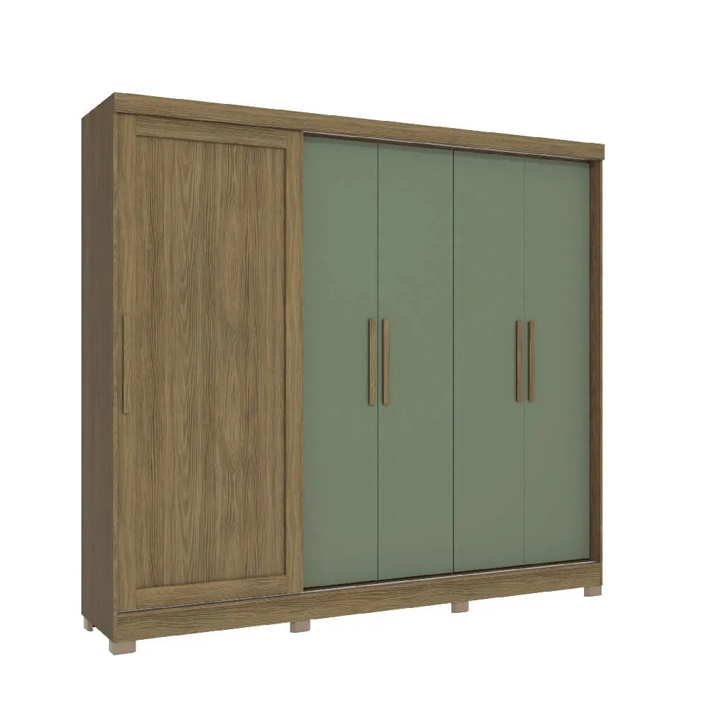 Guarda-Roupa 5 Portas Kappesberg CB03N564 com 4 Gavetas Nogueira/Macadamia/Verde Oliva SE