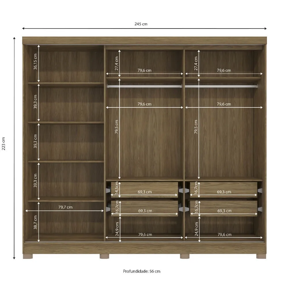 Guarda-Roupa 5 Portas Kappesberg CB03N564 com 4 Gavetas Nogueira/Macadamia/Verde Oliva SE