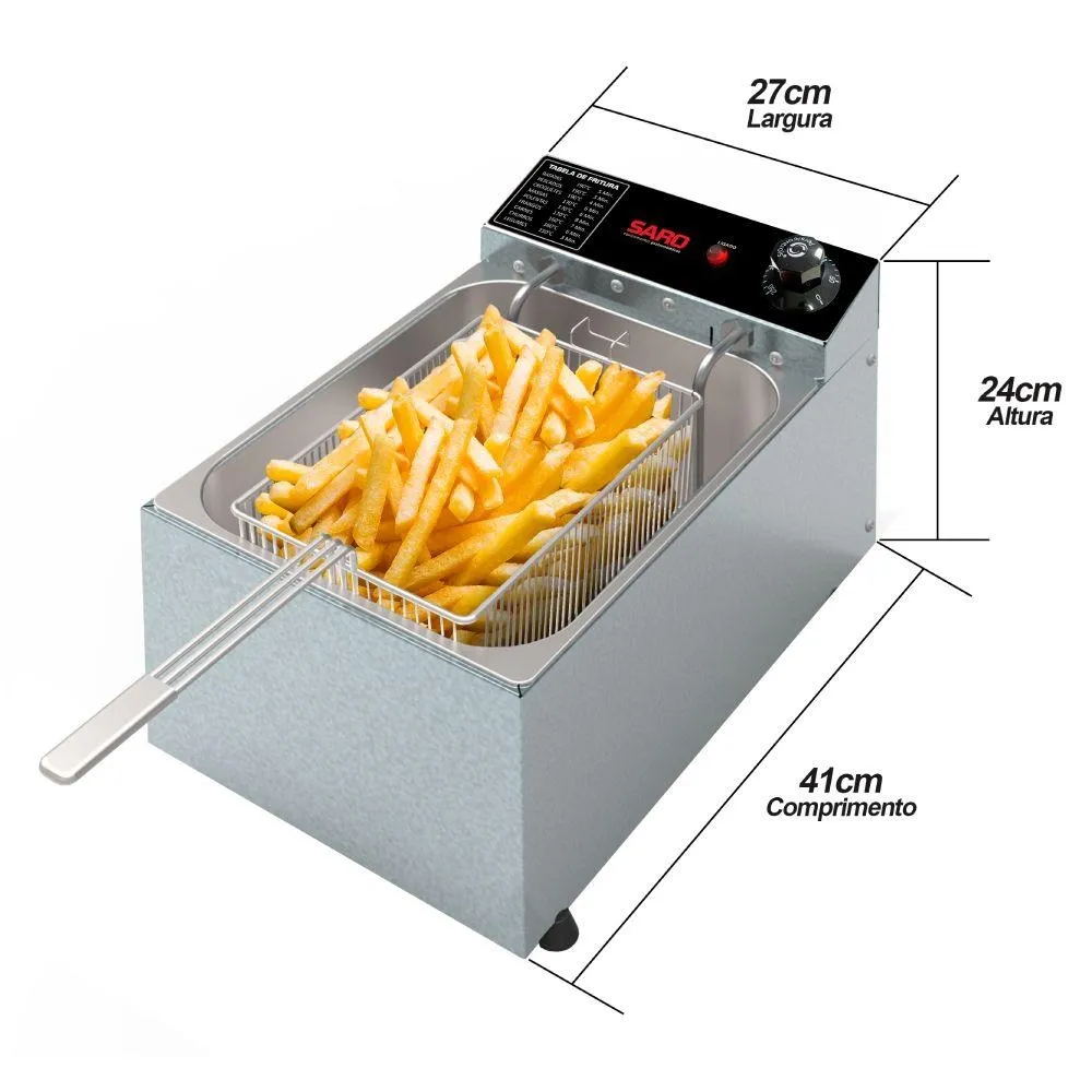 Fritadeira Elétrica Saro com 1 Cuba 2000w 50/60 Hz 5 Litros Inox 127V FR11