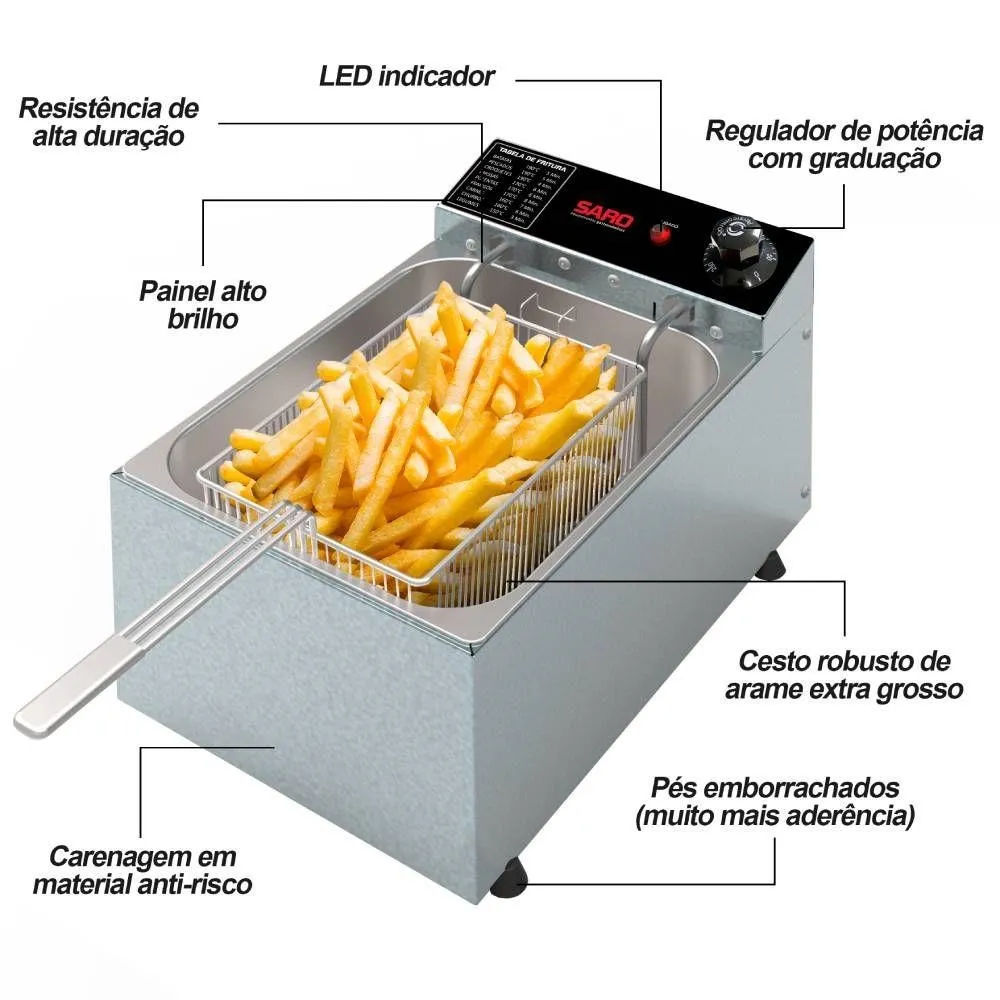 Fritadeira Elétrica Saro com 1 Cuba 2000w 50/60 Hz 5 Litros Inox 127V FR11