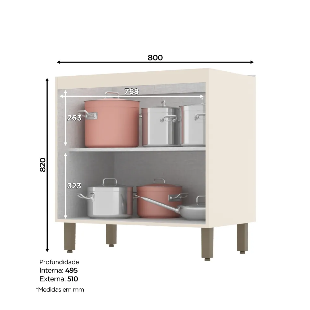 Balcão 80CM Henn 2 Portas Connect C64-139 Off White SE