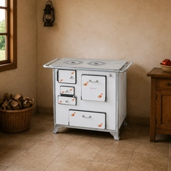 Fogão a Lenha Nº 2 Venâncio Gabinete 28725 Branco Estampado Flor Saída à Direita
