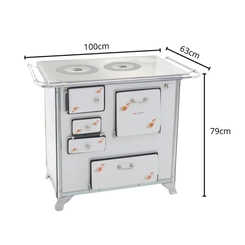 Fogão a Lenha Nº 2 Venâncio Gabinete 28725 Branco Estampado Flor Saída à Direita