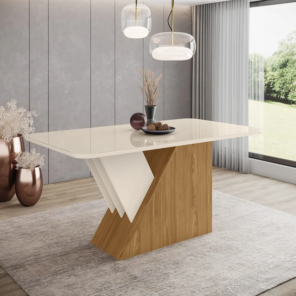 Mesa de Jantar 6 Lugares Henn Epic SC24-127 Tampo de Vidro Nature/Off White SE