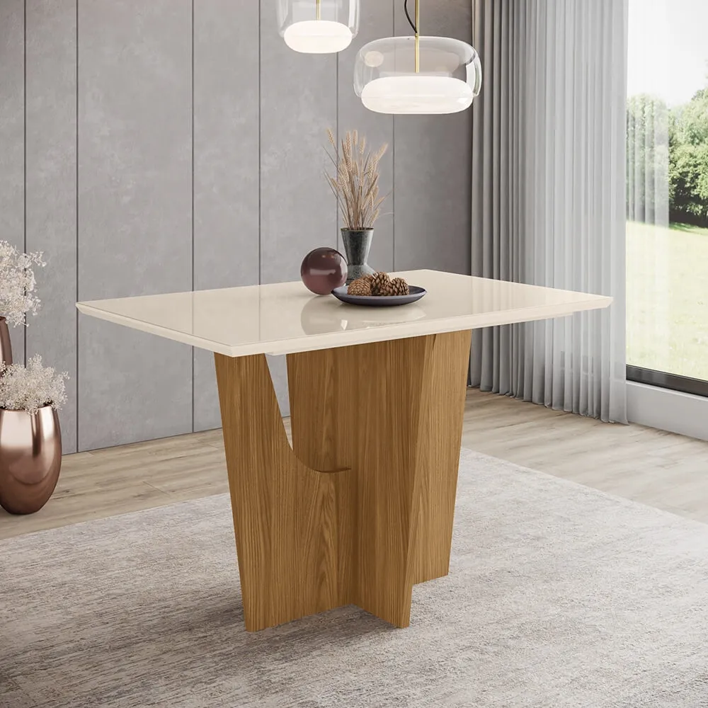 Mesa de Jantar 4 Lugares Henn Vértice SC40-127 Tampo de Vidro Nature/Off White SE