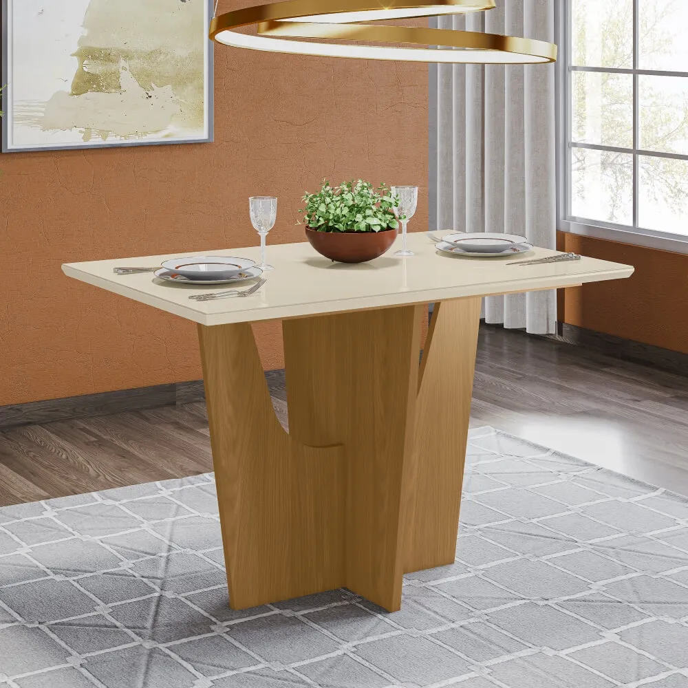 Mesa de Jantar 4 Lugares Henn Vértice SC40-127 Tampo de Vidro Nature/Off White SE