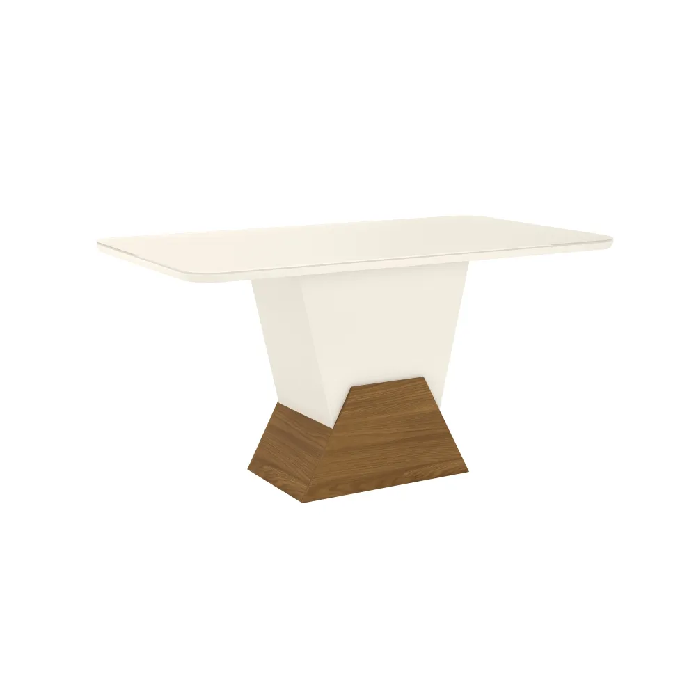 Mesa de Jantar 6 Lugares Henn Marina SC08-129 Tampo de Vidro Off White/Nature SE