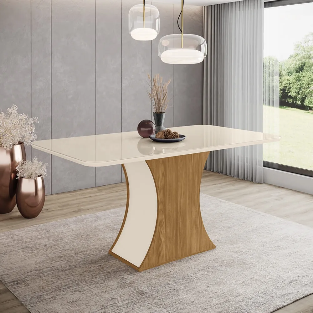 Mesa de Jantar 6 Lugares Henn Luíza SC15-127 Tampo de Vidro Nature/Off White SE