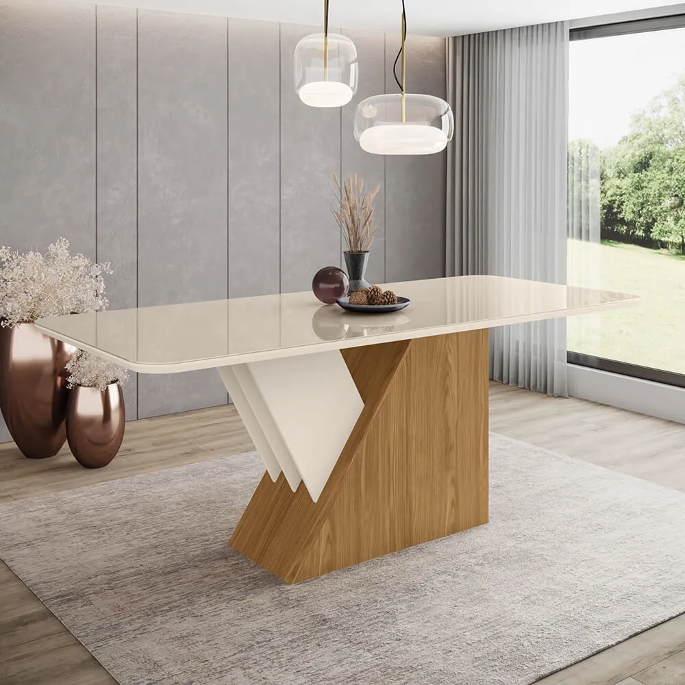 Mesa de Jantar 8 Lugares Henn Epic SC23-127 Tampo de Vidro Nature/Off White SE