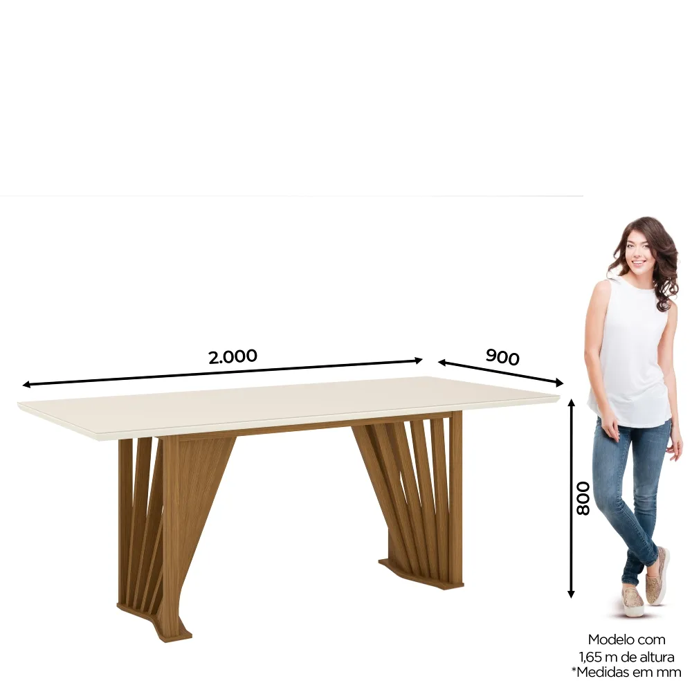 Mesa de Jantar 6 Lugares Henn Adriana SC45-127 Tampo de Vidro Nature/Off White SE