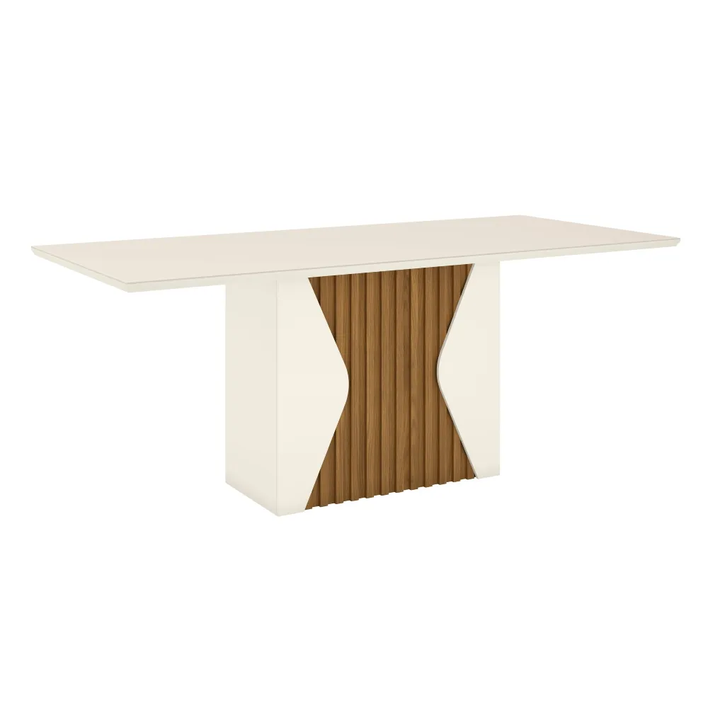 Mesa de Jantar 8 Lugares Henn Maya SC50-129 Tampo de Vidro Off White/Nature SE