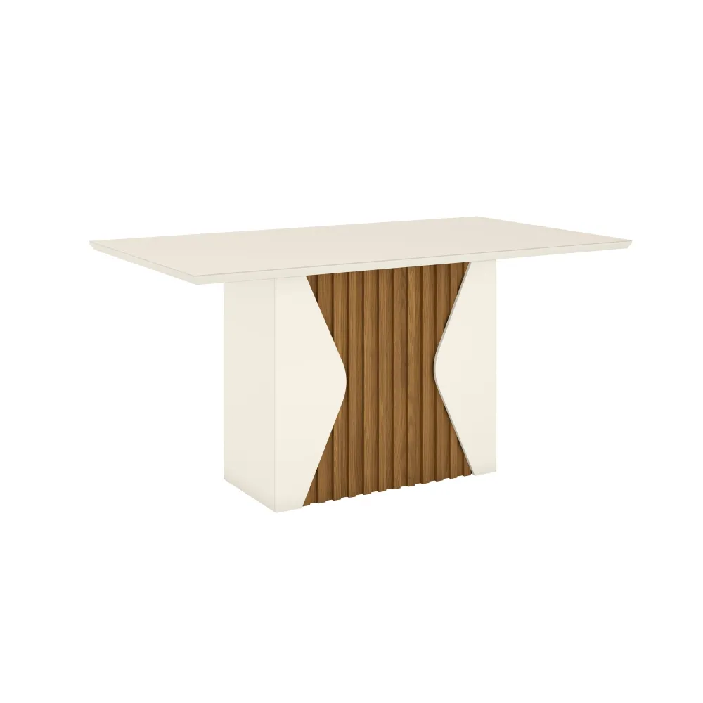 Mesa de Jantar 6 Lugares Henn Maya SC52-129 Tampo de Vidro Off White/Nature SE