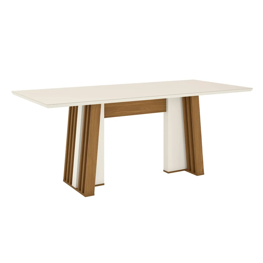 Mesa de Jantar 6 Lugares Henn Stela SC55-129 Tampo de Vidro Off White/Nature SE