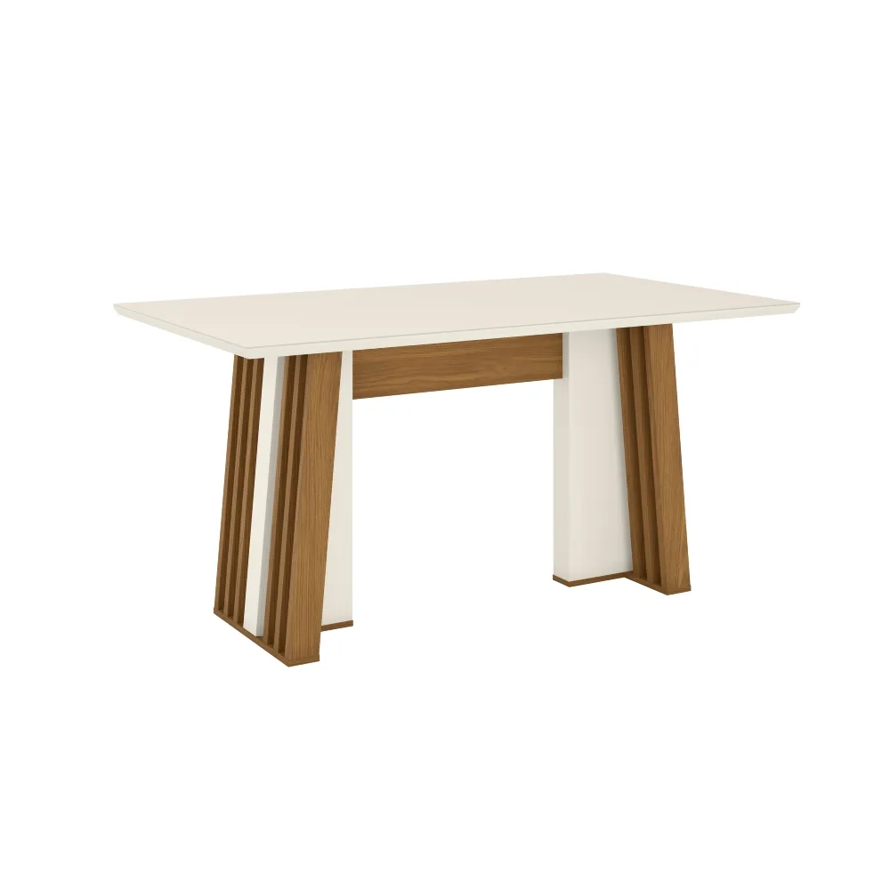 Mesa de Jantar 6 Lugares Henn Stela SC57-129 Tampo de Vidro Off White/Nature SE