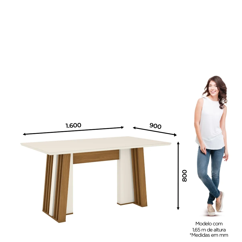 Mesa de Jantar 6 Lugares Henn Stela SC57-129 Tampo de Vidro Off White/Nature SE