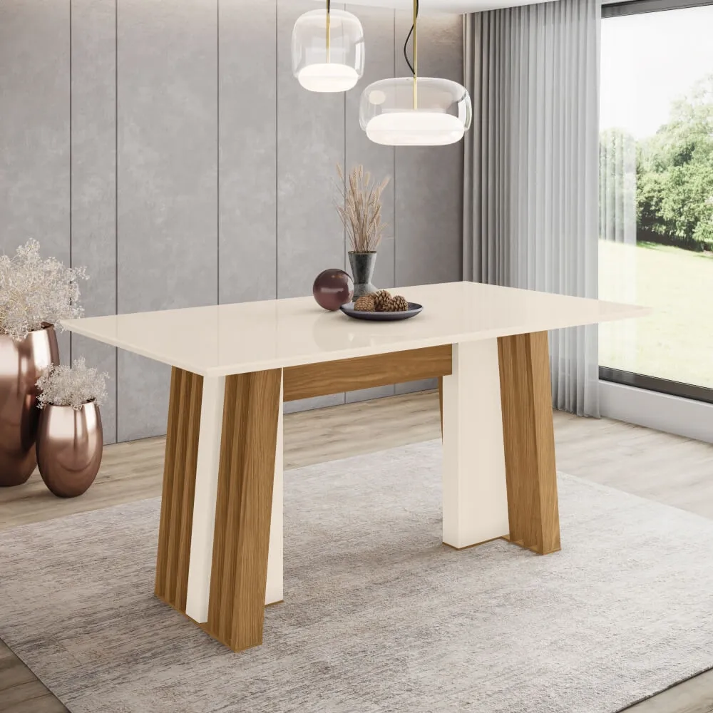 Mesa de Jantar 6 Lugares Henn Stela SC59-129 com Tampo Off White/Nature SE