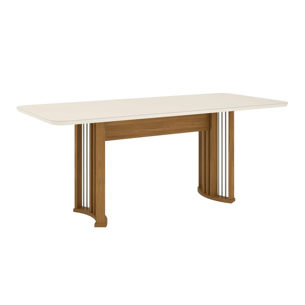 Mesa de Jantar 8 Lugares Henn Ísis SC61-127 Tampo de Vidro Nature/Off White SE