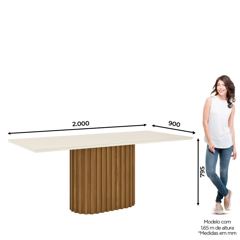 Mesa de Jantar 8 Lugares Henn Solana SC65-127 Tampo de Vidro Nature/Off White SE