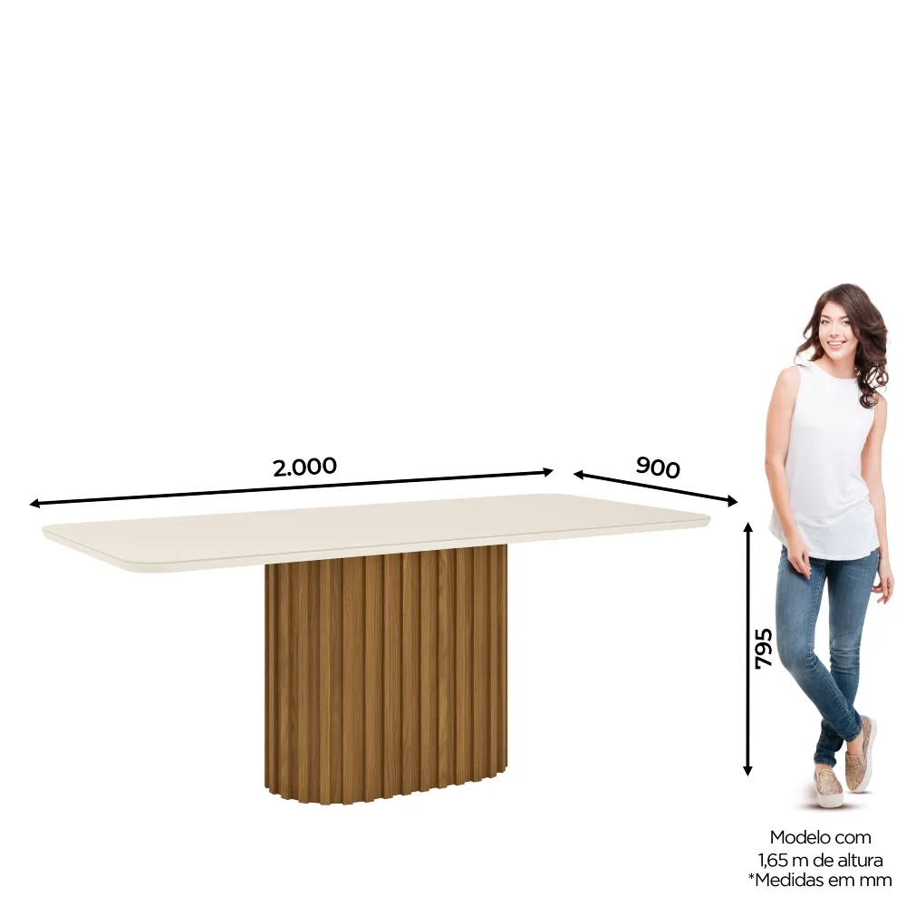 Mesa de Jantar 8 Lugares Henn Solana SC66-127 Tampo de Vidro Nature/Off White SE