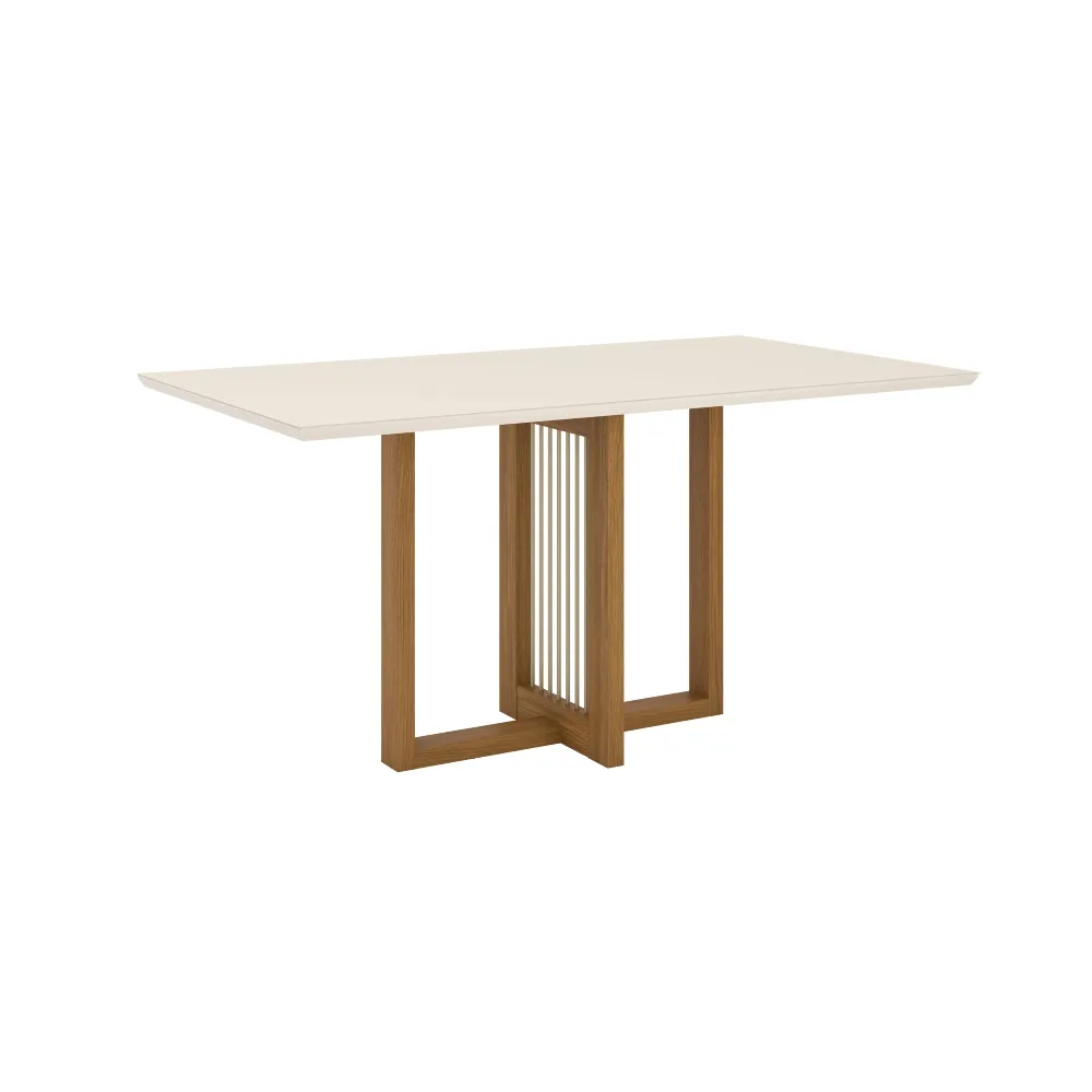 Mesa de Jantar 6 Lugares Henn Natalí SC70-127 Tampo de Vidro Nature/Off White SE