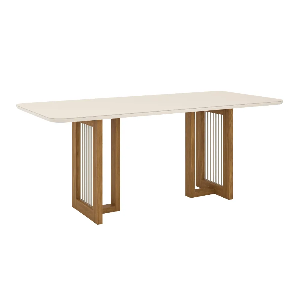 Mesa de Jantar 6 Lugares Henn Yara SC77-127 Tampo de Vidro Nature/Off White SE