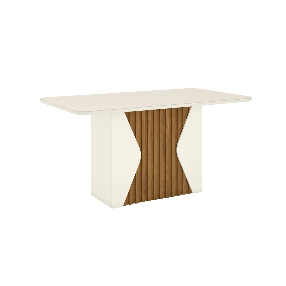 Mesa de Jantar 6 Lugares Henn Maya SC53-129 Tampo de Vidro Off White/Nature SE