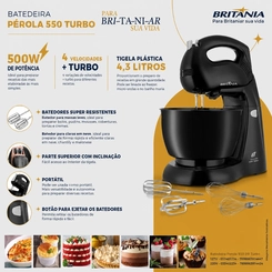 Batedeira 500W 4 Velocidades + Turbo 4,3L Britânia Pérola Preta