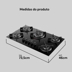 Cooktop 5 Bocas Dako Supreme com Tripla Chama Preto Bivolt