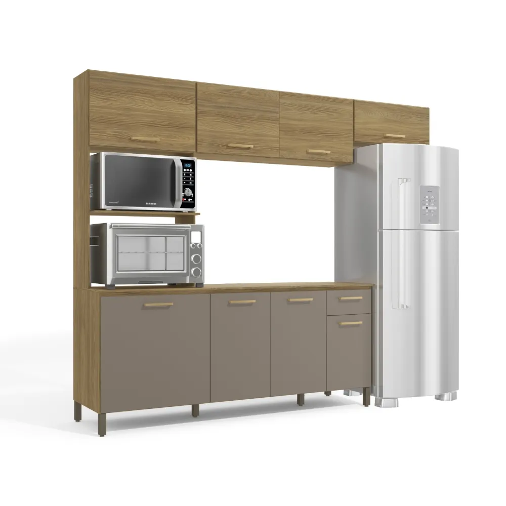 Cozinha Compacta + Tampo Kappesberg 8 Portas 1 Gaveta CB812-NGFE Nogueira/Fendi SE