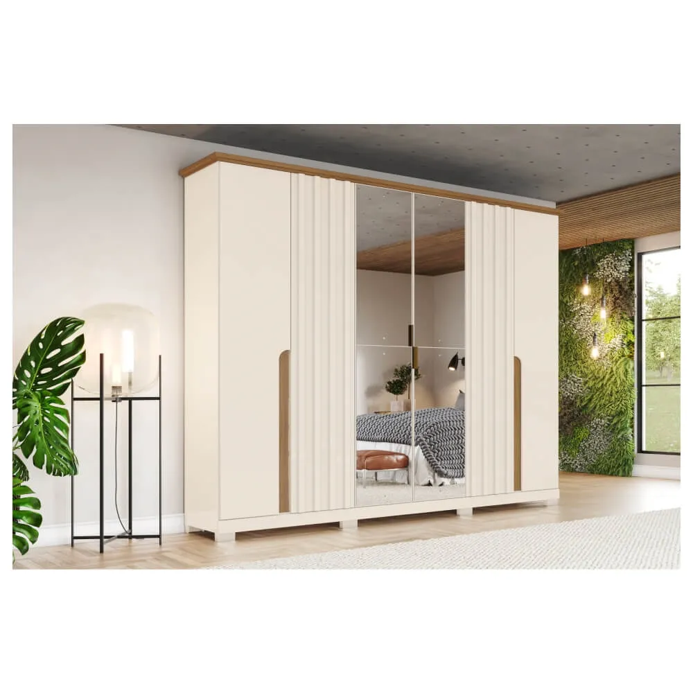 Guarda-Roupa 6 Portas Henn Napoli D308-129 6 Gavetas Off White/Nature SE