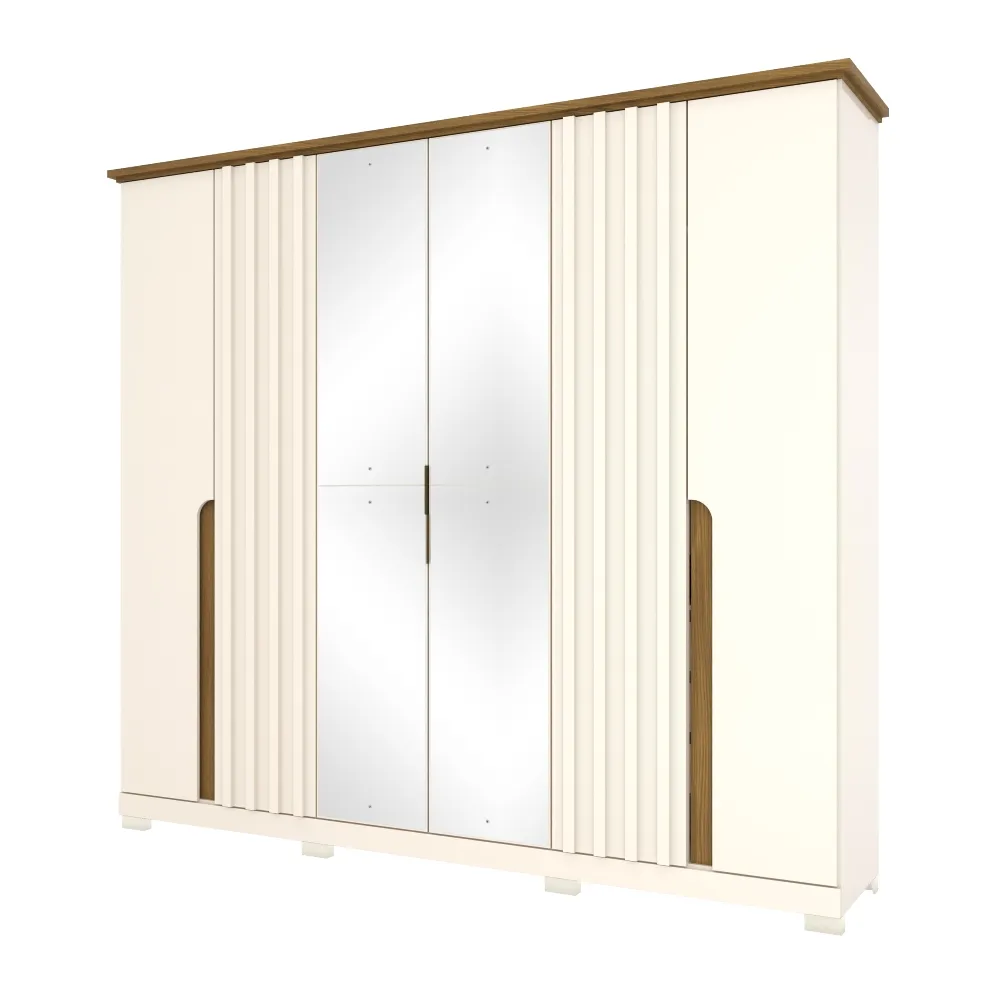 Guarda-Roupa 6 Portas Henn Napoli D308-129 6 Gavetas Off White/Nature SE