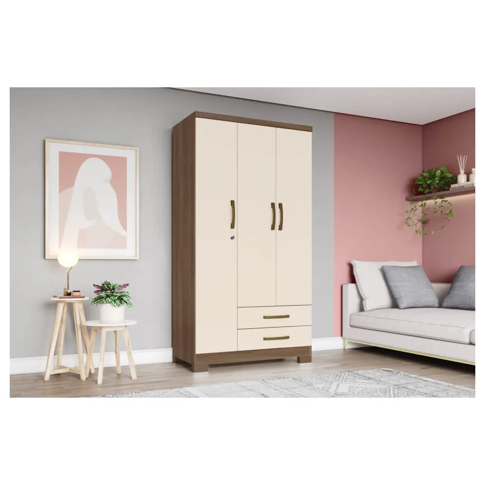 Guarda-Roupa 3 Portas Henn Açaí DA133-138 2 Gavetas Castanho HP/Off White SE