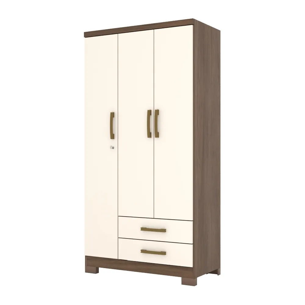 Guarda-Roupa 3 Portas Henn Açaí DA133-138 2 Gavetas Castanho HP/Off White SE