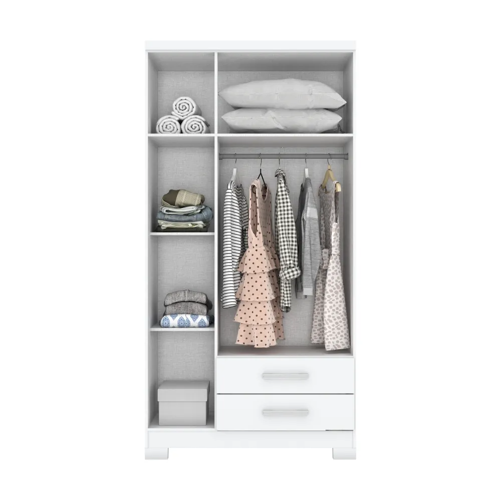 Guarda-Roupa 3 Portas Henn Açaí DA133-66 2 Gavetas Branco/Rosa Chá SE