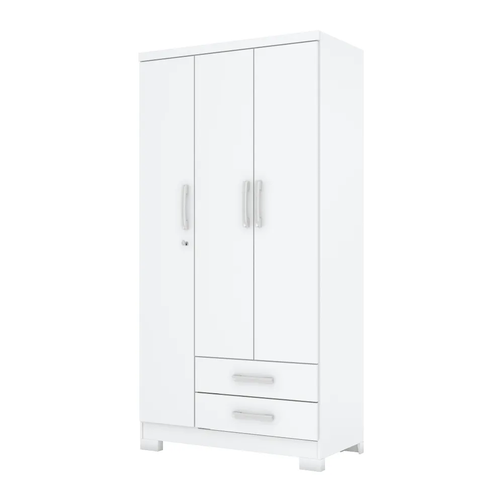 Guarda-Roupa 3 Portas Henn Açaí DA133-66 2 Gavetas Branco/Rosa Chá SE