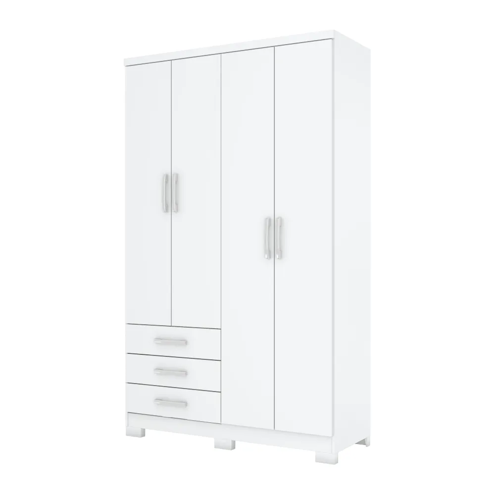 Guarda-Roupa 4 Portas Henn Caju DA135-10 3 Gavetas Branco SE