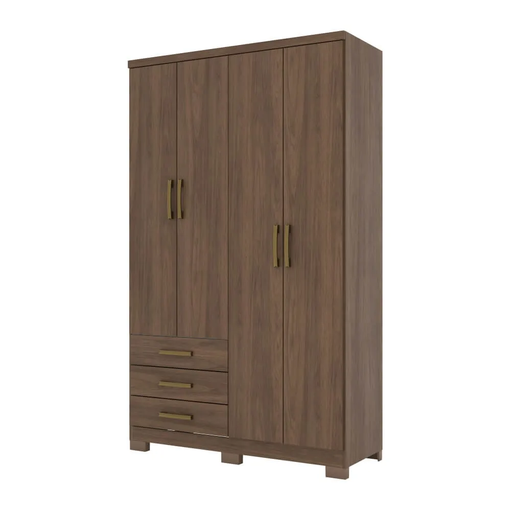 Guarda-Roupa 4 Portas Henn Caju DA135-130 3 Gavetas Castanho HP SE