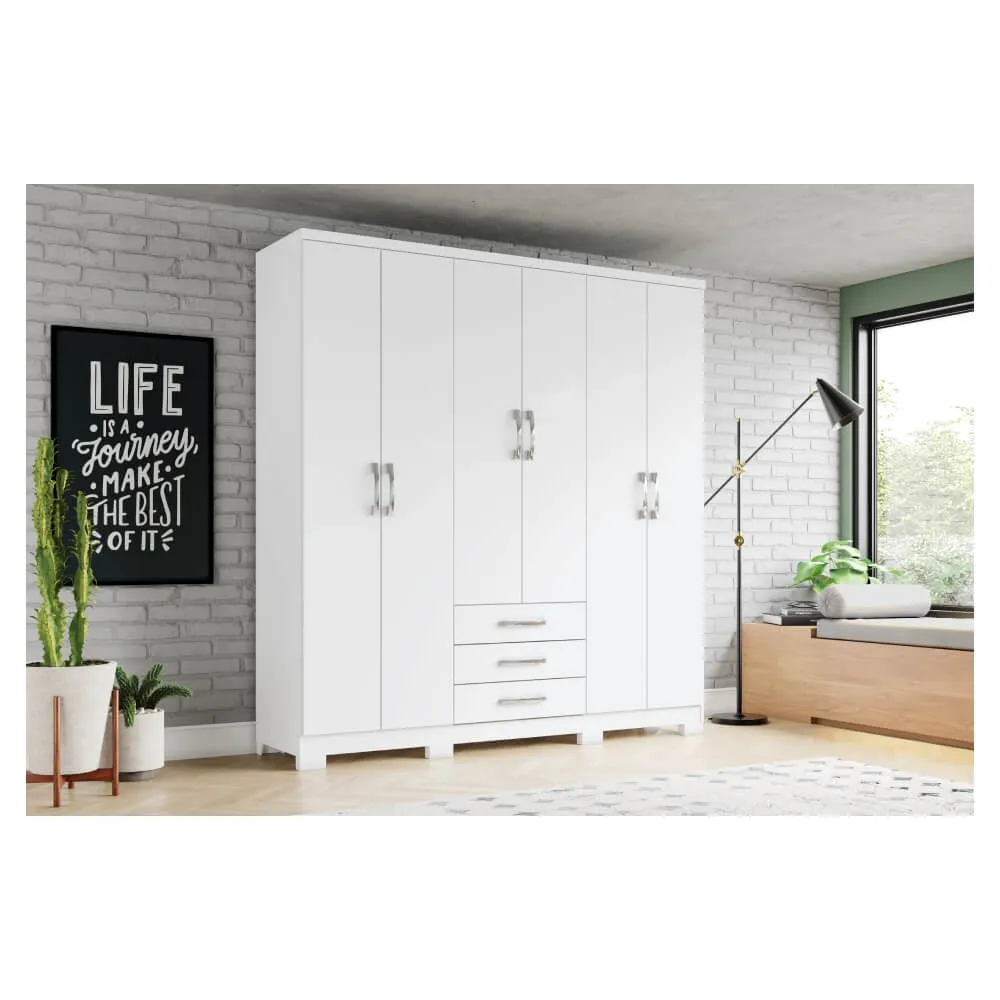 Guarda-Roupa 6 Portas Henn Caju DA136-10 3 Gavetas Branco SE