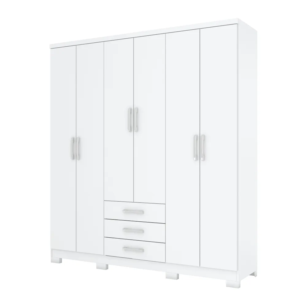 Guarda-Roupa 6 Portas Henn Caju DA136-10 3 Gavetas Branco SE