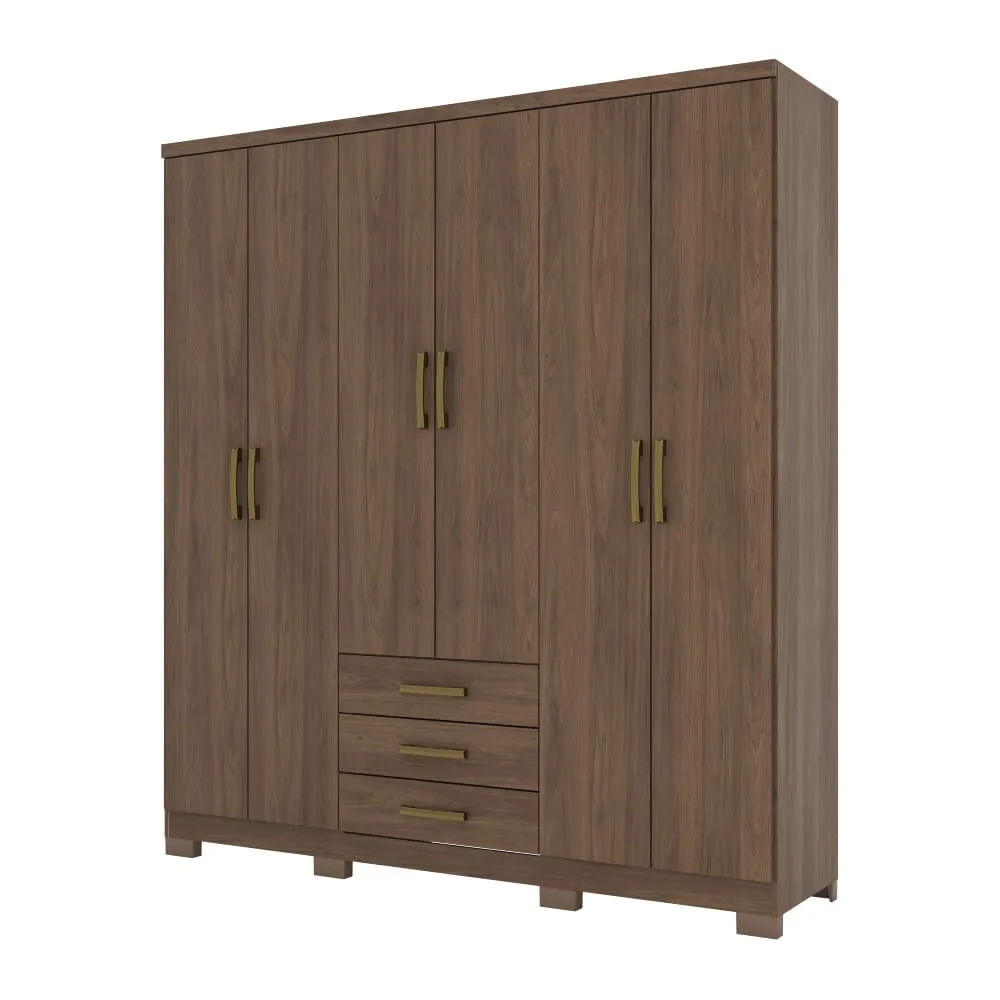 Guarda-Roupa 6 Portas Henn Caju DA136-130 3 Gavetas Castanho HP SE