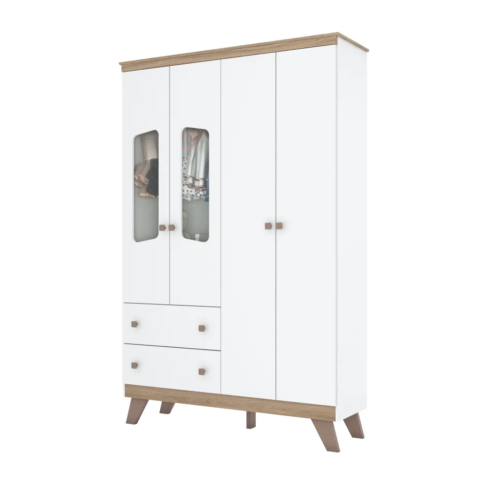 Guarda-Roupa 4 Portas Henn Confete I125-190 2 Gavetas Branco/Jequitibá HP SE